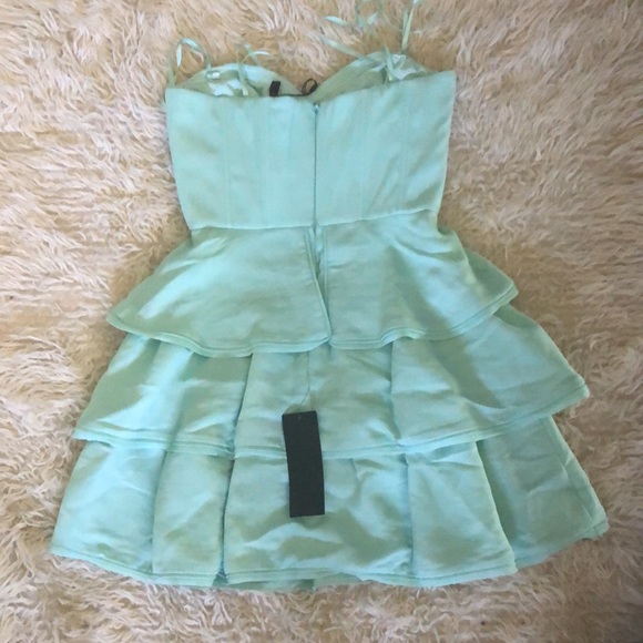 BCBG | Jacklyn Tiered Ruffle Strapless Green Opaline Dress NWT - Picture 7 of 16